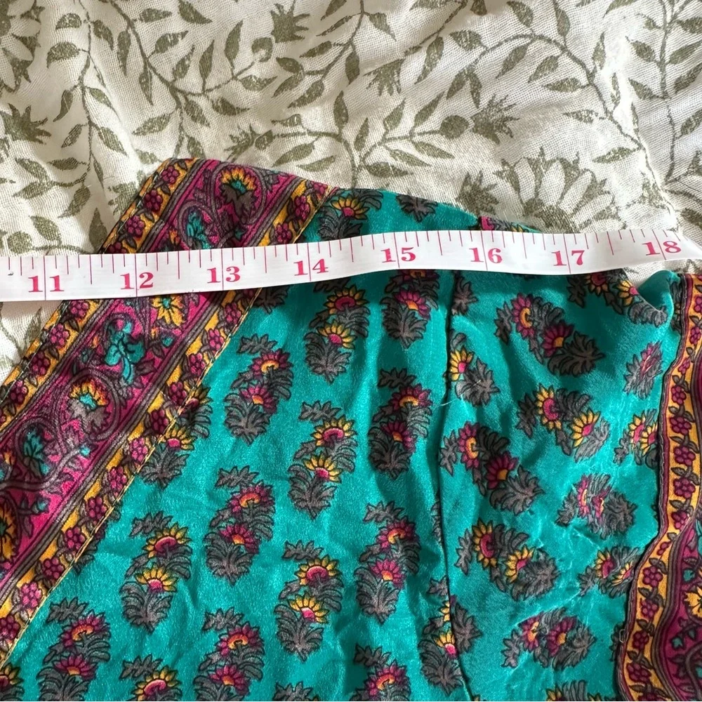 Silk Kurti Indian Design Vibrant Teal Dress Tunic with Purple Accents 31” Waist - Picture 7 of 9